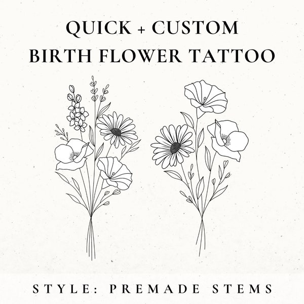 Benutzerdefinierte Geburtsblume Tattoo-Design, Geburtsmonat Blume, Wildblumen Tattoo-Design-Promise, kundenspezifisches Blumentattoo, Geburtstags-Blumen-Tattoo