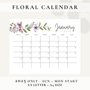 2025 Printable Monthly Calendar Planner, Watercolour Flowers Calendar, Goodnotes Planner, Colorful Calendar 2025 Download, Wall Planner