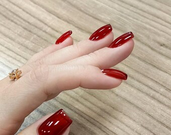 ネイル ジェリーバーガンディ、レッドワインレッド、チェリーレッド、ショート