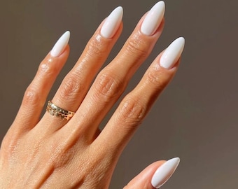 White Shimmering Pearl Long Almond Luxury Press On Nails