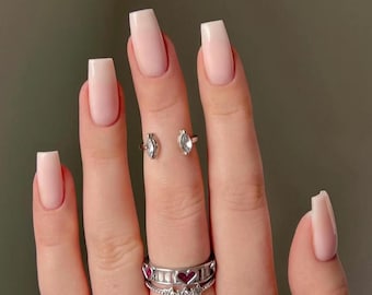Light Pink Beige Medium Length Coffin Luxury Press On Nails - S015