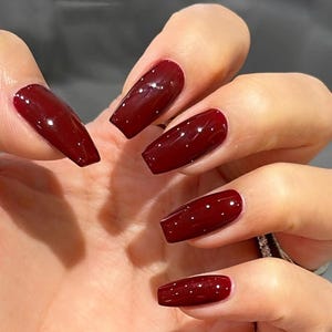 Burgundy Red Wine Red Cherry Red Christmas Holiday Nail Medium Lengths Coffin Luxury Press On Nails - CL02
