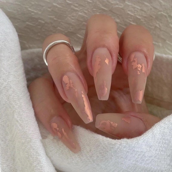Matte Finished Rose Gold Foil on Pink Nude Base Long Coffin - Etsy Matte Finished Rose Gold Foil on Pink Nude Base Long Coffin - Etsy