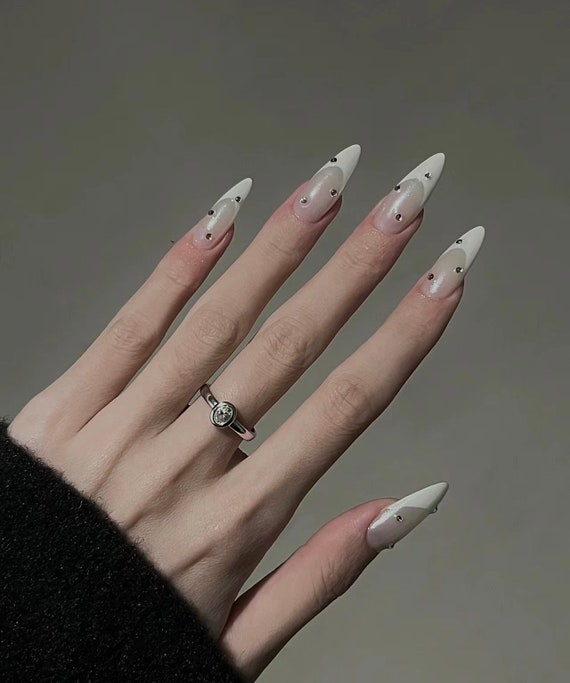 White French Milky White Chrome Effect Mirror Effect Mini