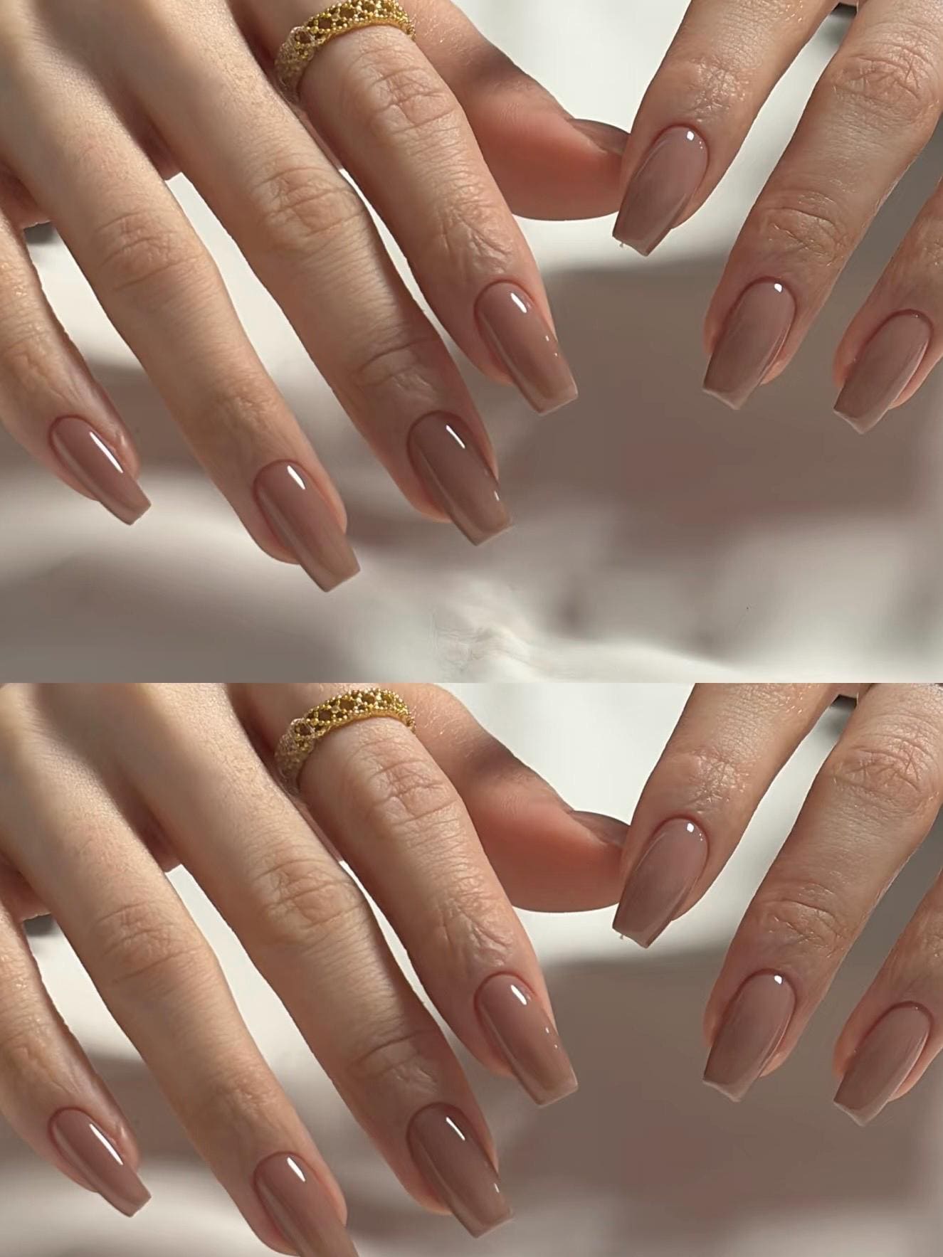 Milk Tea Light Brown Long Coffin Gloss Finished Luxury Press On Nails