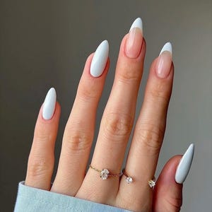 Bright White White French Long Almond Luxury Press On Nails