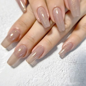 Light Brown Gold Shrimmer Long Coffin Luxury Press On Nails- S33