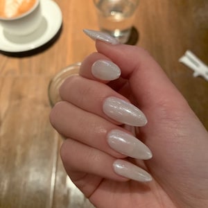 Shiny Milky White Shimmering Sparkling  Almond Shape Luxury Press On Nails