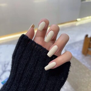 Creamy White Long Square Luxury Press On Nails
