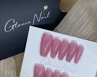 Light Purple Pink Jelly Gloss Finished Long Coffin Luxury Press On Nails - Twinl25