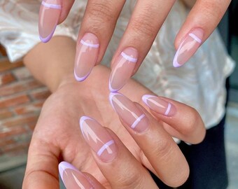 Lichtroze naakt paars dunne Franse amandel lange luxe pers op nagels - S03