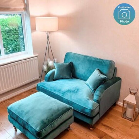 Teal blue velvet love seat chair luxury sofa Etsy