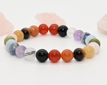 Chakra 8mm Stretch Bracelet Carnelian, Aventurine, Tiger Eye, Yellow Aventurine, Quartz, Jade, Aquamarine, Sodalite, Amethyst, Onyx  7.5"