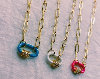 enamel clasp on paperclip chain necklace