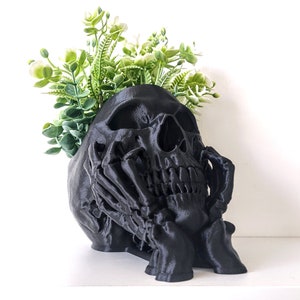 Happy Skull Horror Planter Unique Plant Pot, Witchy/Goth Decor Bedroom & Home image 8