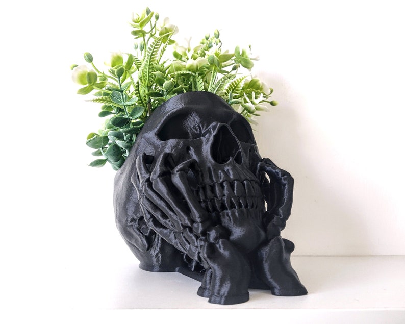 Happy Skull Horror Planter Unique Plant Pot, Witchy/Goth Decor Bedroom & Home image 8