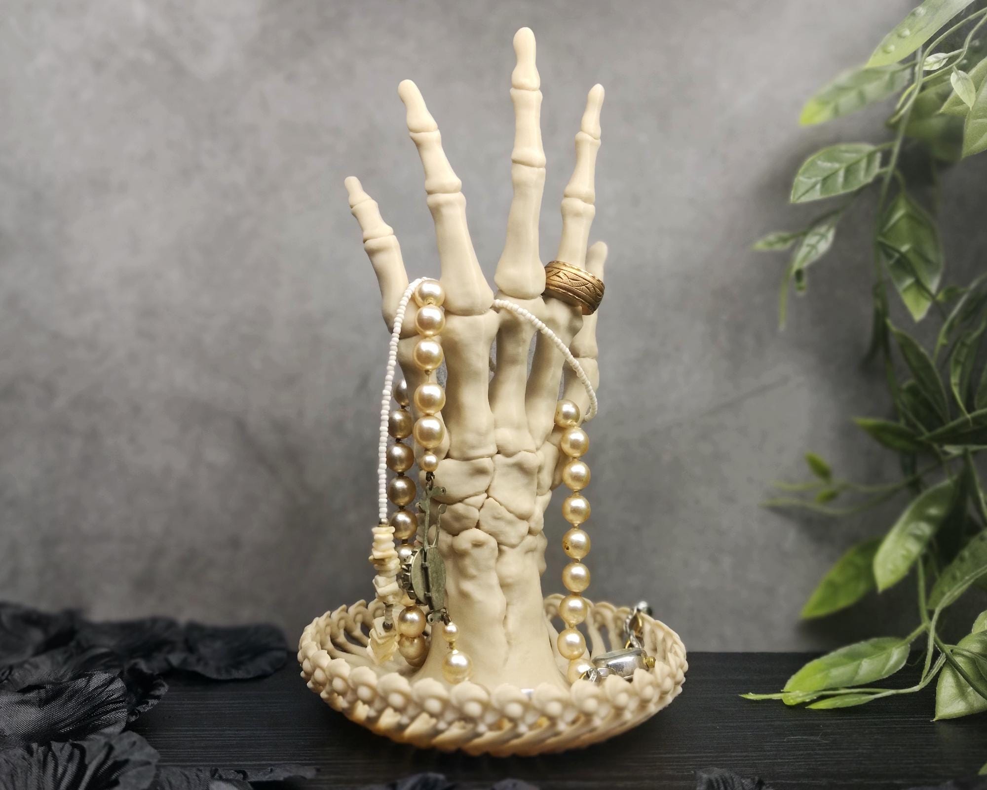 Gothic Jewelry Organizer - Dark Academia Ring Holder/Witchy Skeleton Hand with Cool Trinket Dish