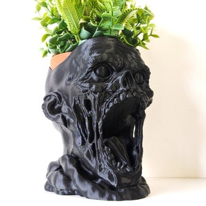 Horror Planter Zombie Bust Plant Pot, Scary & Dark Gothic Sculpture Charcoal Black