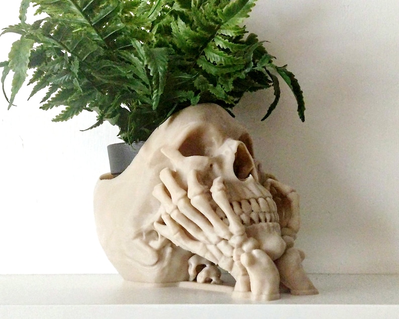 Happy Skull Horror Planter Unique Plant Pot, Witchy/Goth Decor Bedroom & Home image 4