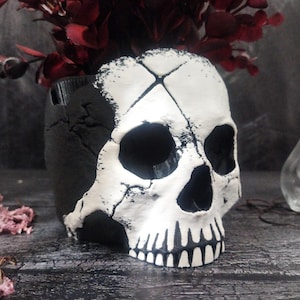 Skull Face Planter - Gothic Plant Pot, Unique Dark Home Decor Gift for Plant Lovers
