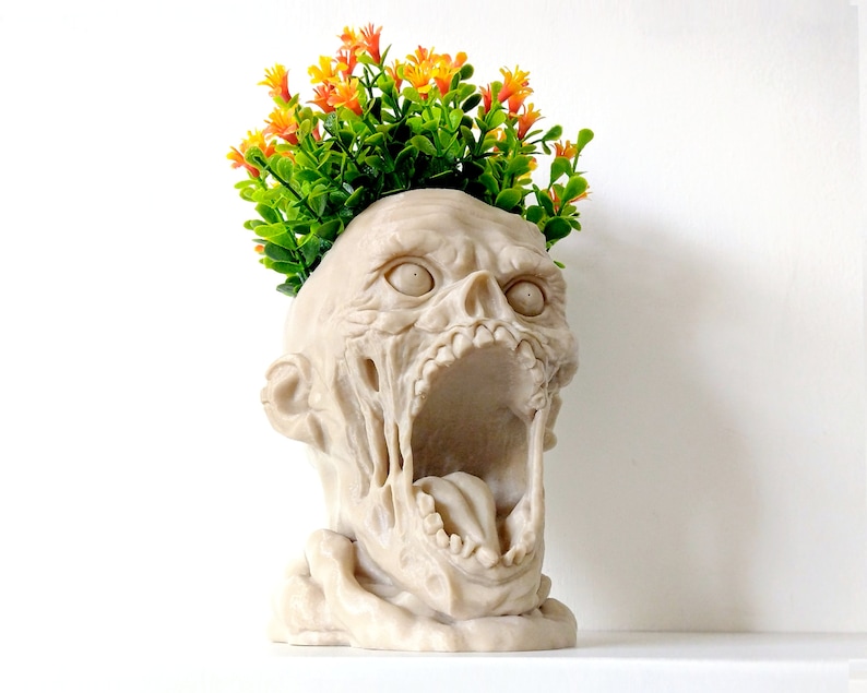 Horror Planter Zombie Bust Plant Pot, Scary & Dark Gothic Sculpture image 3