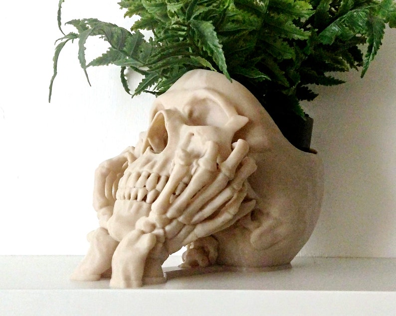 Happy Skull Horror Planter Unique Plant Pot, Witchy/Goth Decor Bedroom & Home image 6