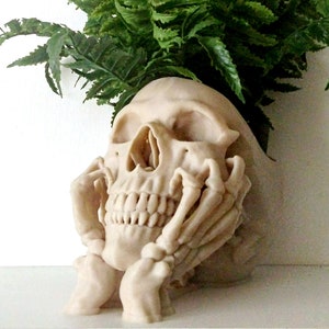 Happy Skull Horror Planter Unique Plant Pot, Witchy/Goth Decor Bedroom & Home image 5