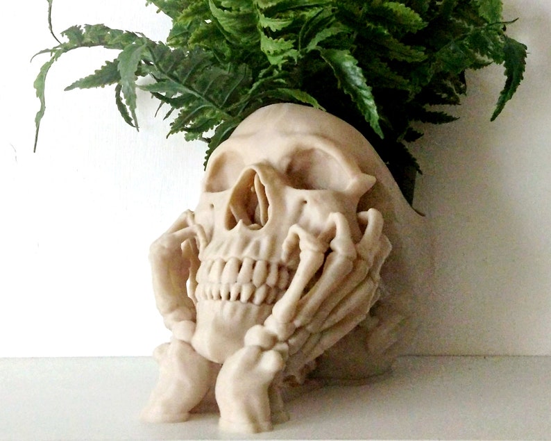 Happy Skull Horror Planter Unique Plant Pot, Witchy/Goth Decor Bedroom & Home image 5