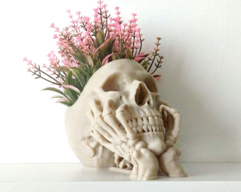 Happy Skull Horror Planter Unique Plant Pot, Witchy/Goth Decor Bedroom & Home image 2