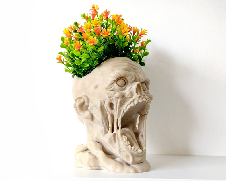 Horror Planter Zombie Bust Plant Pot, Scary & Dark Gothic Sculpture image 2