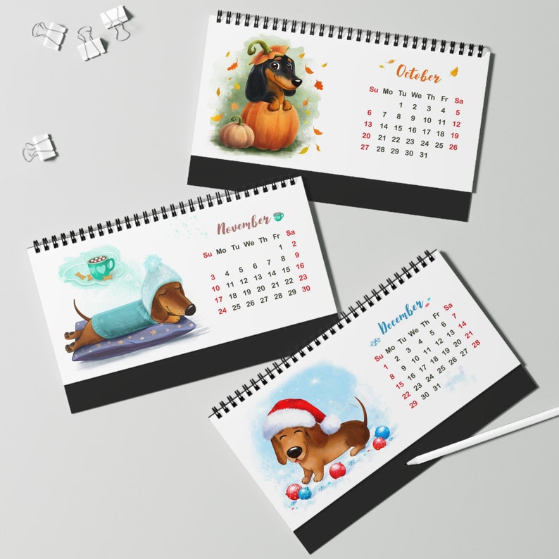 Dazzling Dachshunds 2025, 12 Month Desk Calendar Wagging Tails, Playful Pups, Wiener Dog, Long 