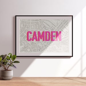 Camden Map Wall Art with Modern Neon Typography – Unique Home Decor