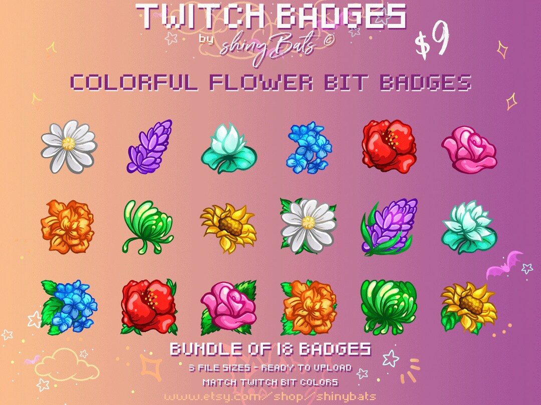 18 Colorful Flower Twitch Bit Badges for Affiliated or Partnered Stream ...