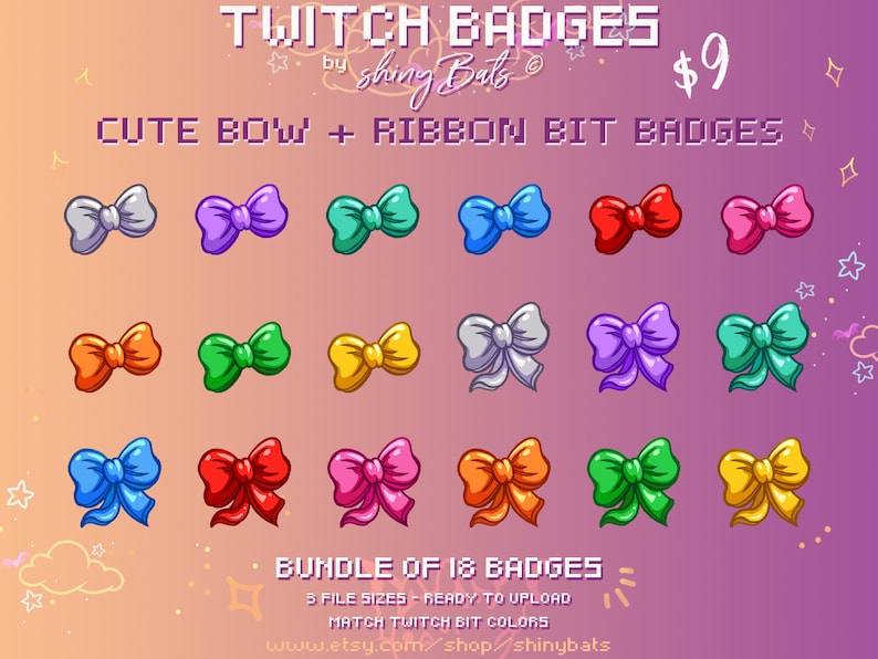 18 Cute Ribbon Bow Twitch Bit Badges for Affiliated or Partnered Stream ...