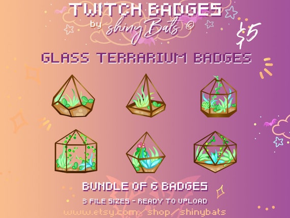 6 plant terrarium Twitch sub badges for affiliated or partnered stream instant download bundle cute pastel gold succulent aesthetic streamer