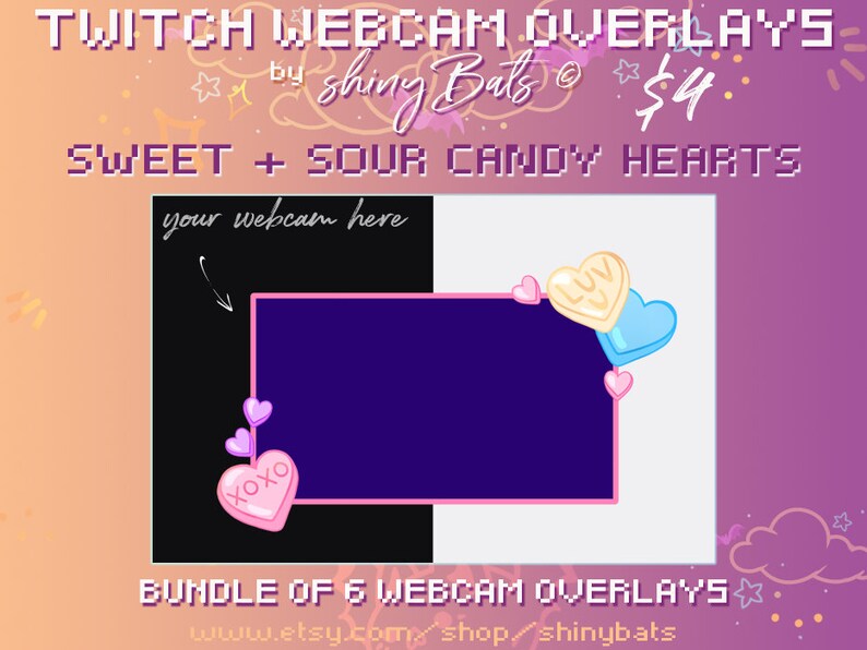 6 Webcam Overlays Valentine's Day Candy Heart Sweet Pastel Twitch ...