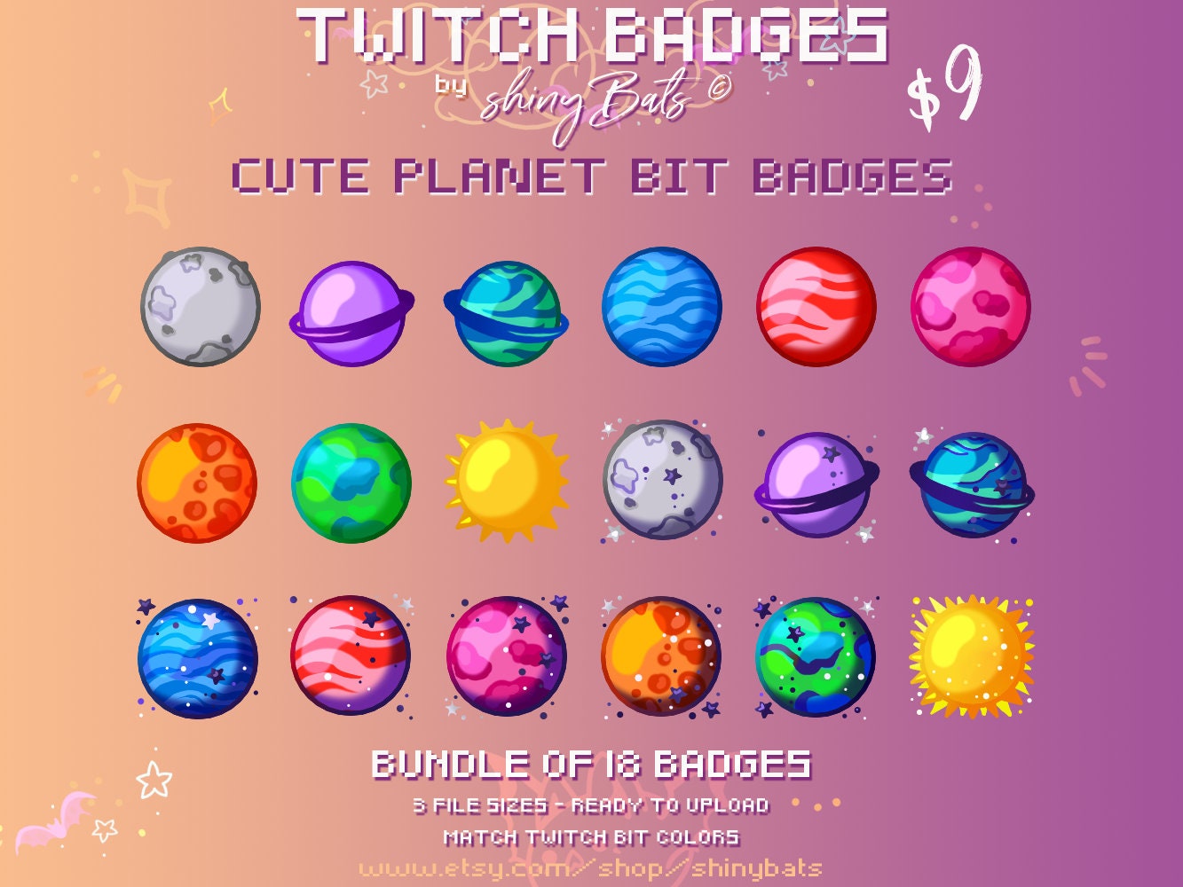 Solar System Twitch Sub Badges Planet Twitch Badges Cute 