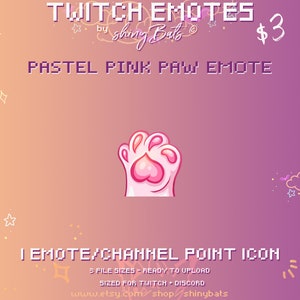 1 pastel pink cat paw Twitch emote or cute channel point icon for affiliated & partnered stream instant download use on Discord or Youtube