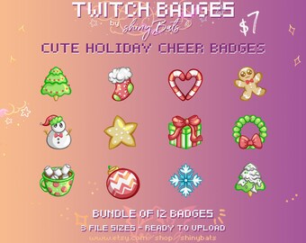 12 Weihnachtsferien Twitch Sub-Abzeichen für verbundene oder Partner-Stream Sofort-Download-Bundle niedlich Pastell gemütlich Dezember Winter Ästhetik