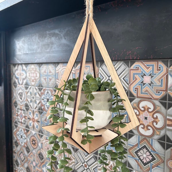 Small - Wooden Diamond Plant Hanger - for Hanging/Trailing/Potted Plants - available in Ash/Oak/Walnut