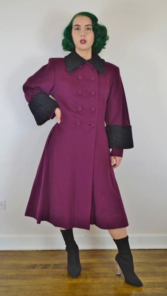 1950's Persian Lamb Purple Wool Princess Coat