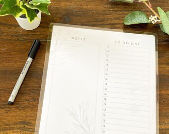 To Do list and Notes combo / Dry-Erase 8.5x11 reusable tracker / Customizable / English and French versions