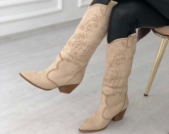 cream western boots