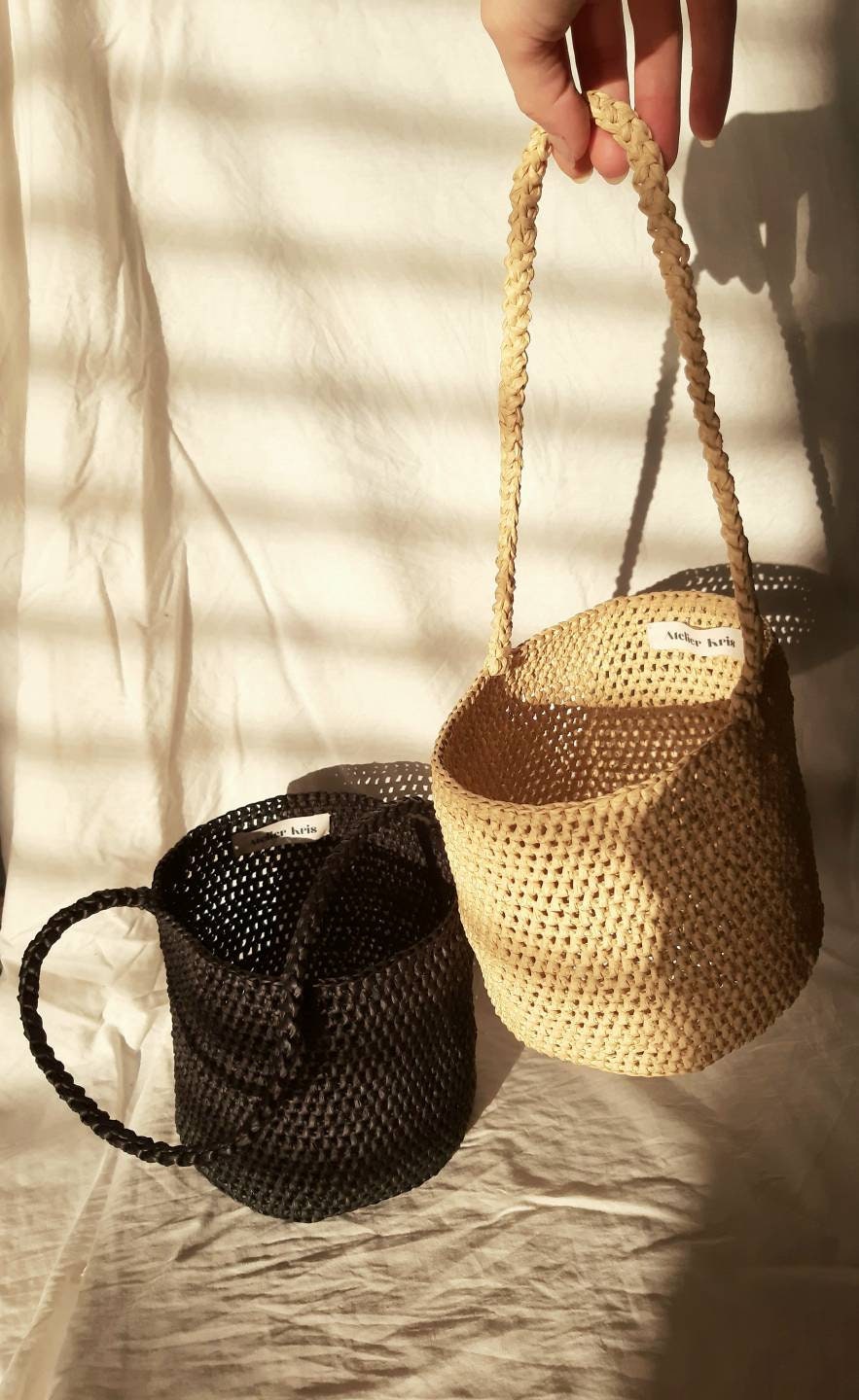 Handmade Lilou Raffia Basket Bag, Crochet Bag, Raffia Bag