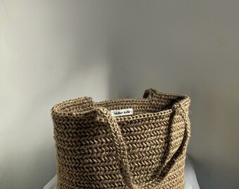 Handmade Audrey Jute bag, Crochet Bag, Handmade Bag, Herringbone Bag, Crochet Jute Bag, Jute Bag, Basket Bag