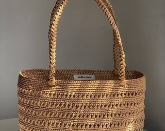 Handmade Crochet Raffia Tote Bag: Renee Basket Bag
