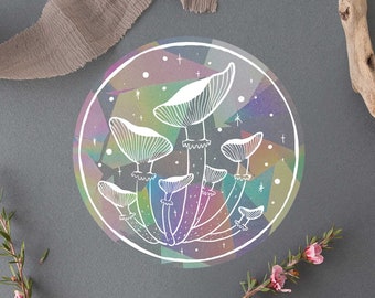 Rainbow Mushroom Suncatcher Sticker | Window Decal Sticker | Clear Transparent Die Cut Sticker