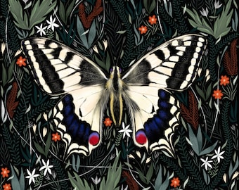 Butterfly Fine Art Print | Size A5 A4 A3 | Swallowtail painting Wall Art | Botanical illustration