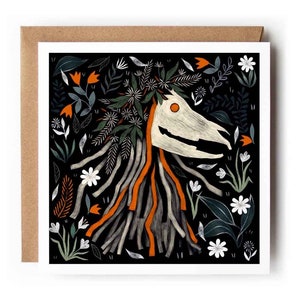 Dark Oss Card Botanical Floral Greeting card Folksy Fine art folklore card Eco friendly Kraft image 1