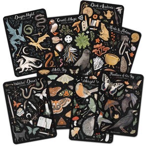 8x Dunkel Stickerbogen Pack | Zauberhafte mystische Buchsticker | Bujo Scrapbook Aufkleber | Planer Bullet Journal Sticker